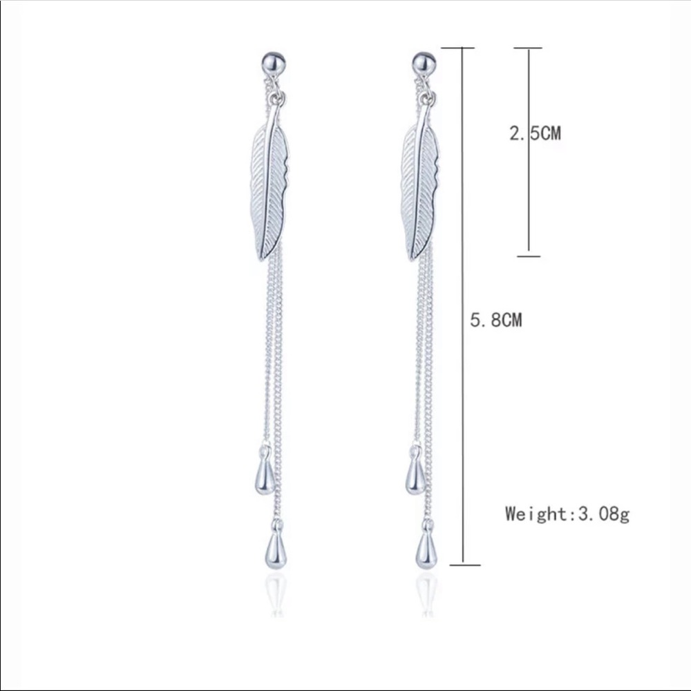 Sterling Silver 925 Earrings feather - Picture 2 of 4
